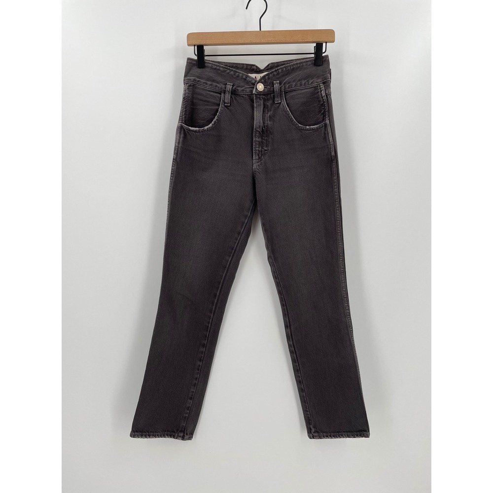 AMO Tulip Jean High Rise Slim Fit Washed Black Denim Faded Size 25